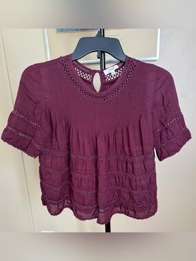Aritzia Wilfred Plum Crochet-Trim Pintuck Blouse Size XS